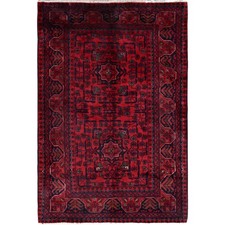 2'8"x4' Red Afghan Khamyab Tribal Design Soft Wool Hand Knotted Sample Rug R726