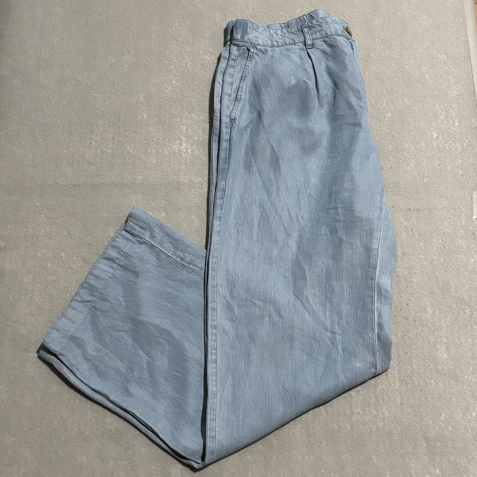 J.JILL Pants Women Sz 10 Tall Light Blue Pleated Loose Wide Flowy Chambray