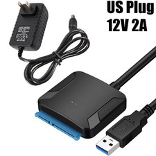 US Plug 12V 2A USB 30 SATA 3 Adapter Cable HDD SSD Hard Drive Converter