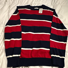 The Children's Place Boys Red/Navy/White Striped Cotton Sweater Size L 10-12