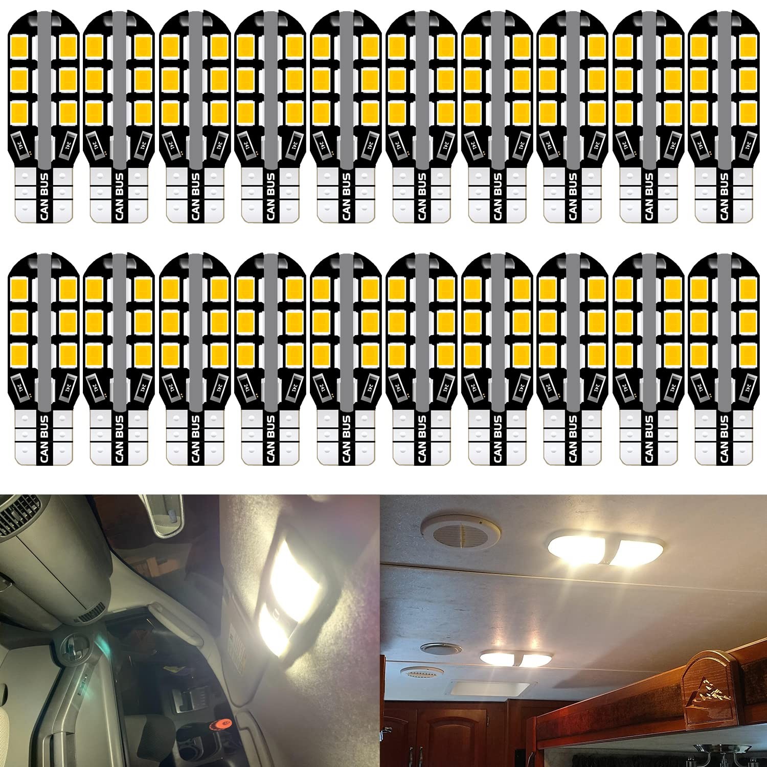 921 922 912 RV Interior LED Bulbs Super Bright 24-SMD Warm White T10 Upgrade