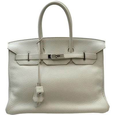 HERMES Birkin 35 White Taurillon Leather Handbag #OKB7716