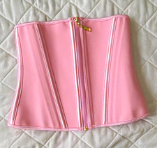 Pink Strapless Boned Waist Cincher Corset, Zip Front, Solid Opaque, Women S
