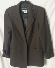 Requirements Womens Sz 10 Brown Blazer Wool Lined Belted Cuffs Office Career