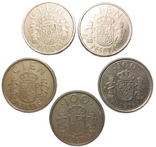 Lot of 5 Spain 100 Pesetas Coins 1985–1998 Pre-Euro Spanish Currency Z3622