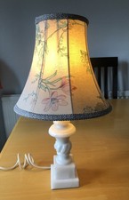 Vintage Heavy White Marble Onyx Alabaster Lounge Hall Bedside Table Lamp & Shade