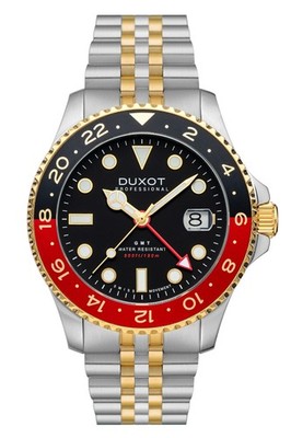 Duxot DX-2034-55 Atlantica GMT Two Tone Classic Diver Herrenuhr mit 5-Link Stahl