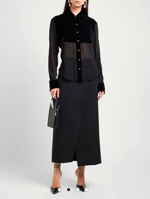 TOM FORD Velour & Silk Stretch Georgette Shirt BLACK, Size 2 US / 36 IT.   $2590
