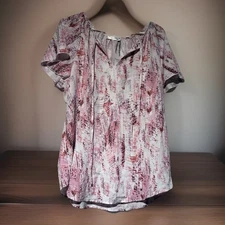 Simple Fun Women’s top Pink Abstract Print Short Sleeve Blouse Size XL Polyester
