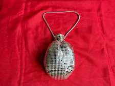 Abendtasche Börse Metallise Schuppengeflecht silberfarben  Scherengitter Vintage