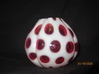 Vintage Fenton Cranberry Opalescent Coin Dot 3.5" Tall 4" Wide Vase