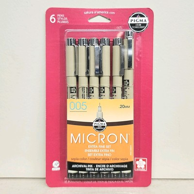Sakura Pigma Micron Pen Set - 6 Extra Fine Sz 005 (0.20 mm) Sepia Brown Archival
