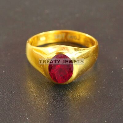 Ruby Oval Cut With 14K Solid Gold  Ring For Men's #B536