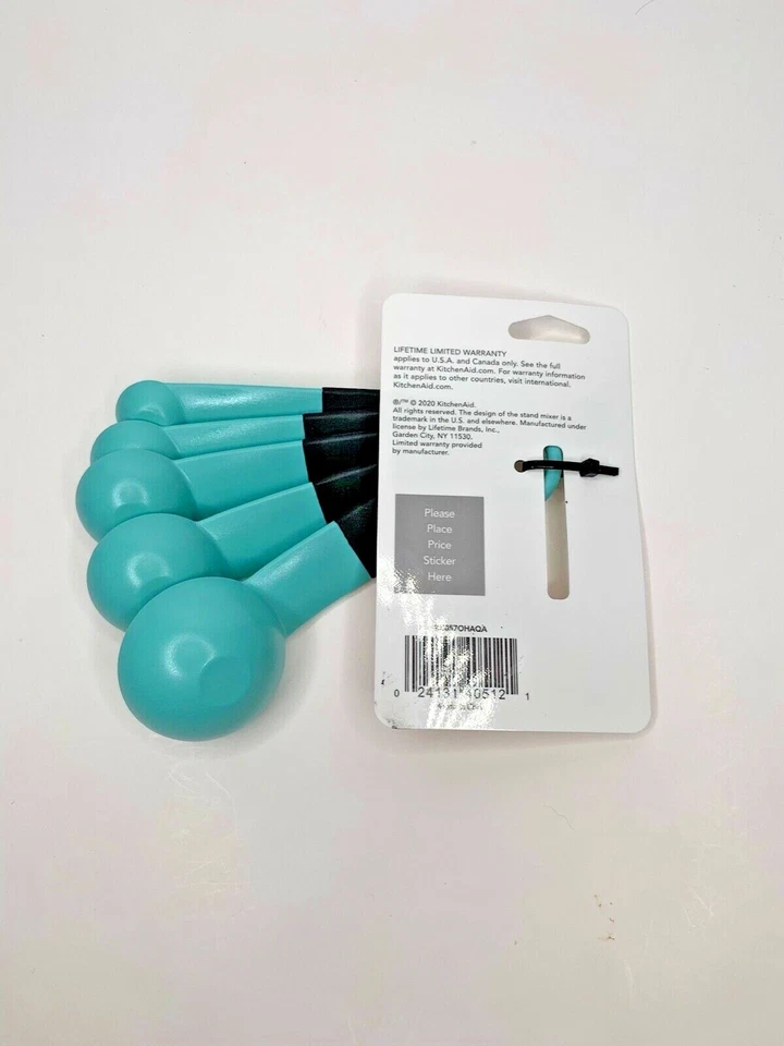 KitchenAid 5 piece measuring spoon set aqua blue color silicon grips on handles - Image 4 of 4