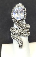 "B" Crystal Rhinestone Serpent Snake Ring Fashion Jewelry Size 6.5-7 US T726G