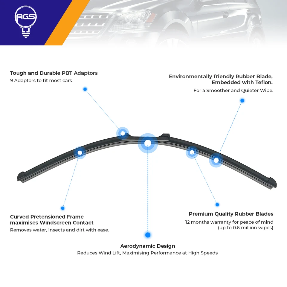 AGS Windscreen Wiper Blade 26" + 15" For Toyota Celica Coupe 1999 2000 2001 2002 - Image 3 of 4