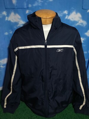 Reebok jacket large Sweatshirt Full zip Blue L see description for flaw 17 S8