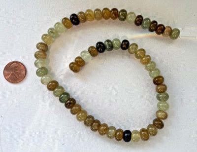 HUA GENUINE JADE SMOOTH RONDELLS  16 '' STRAND 10X7 MM BELOW WHOLESALE!!!