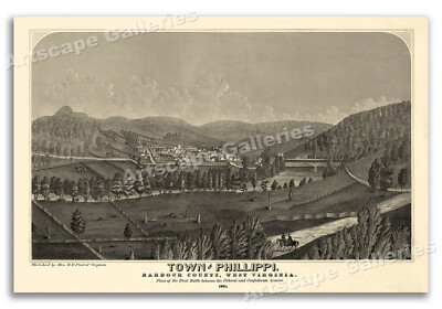 1861 Philippi West Virginia Vintage Old Panoramic City Map - 24x36