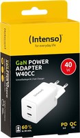 Intenso LadegeräT Power Adapter 40 Watt W40CC Gan 2X USB-C FüR 2 GeräTe Weiß