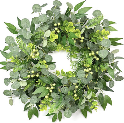 Eucalyptus Wreath 20 Inch Green Spring Summer Wreaths for Front Door Artificial 