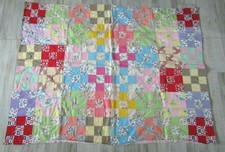 Vintage Handmade Double Sided Pink Cotton Baby Girl Crib Quilt Blanket