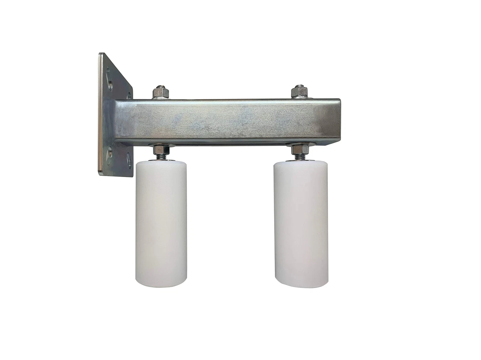 Adjustable Slide Gate Guide Rollers 6” White Dual Hard UHMW Nylon Double B