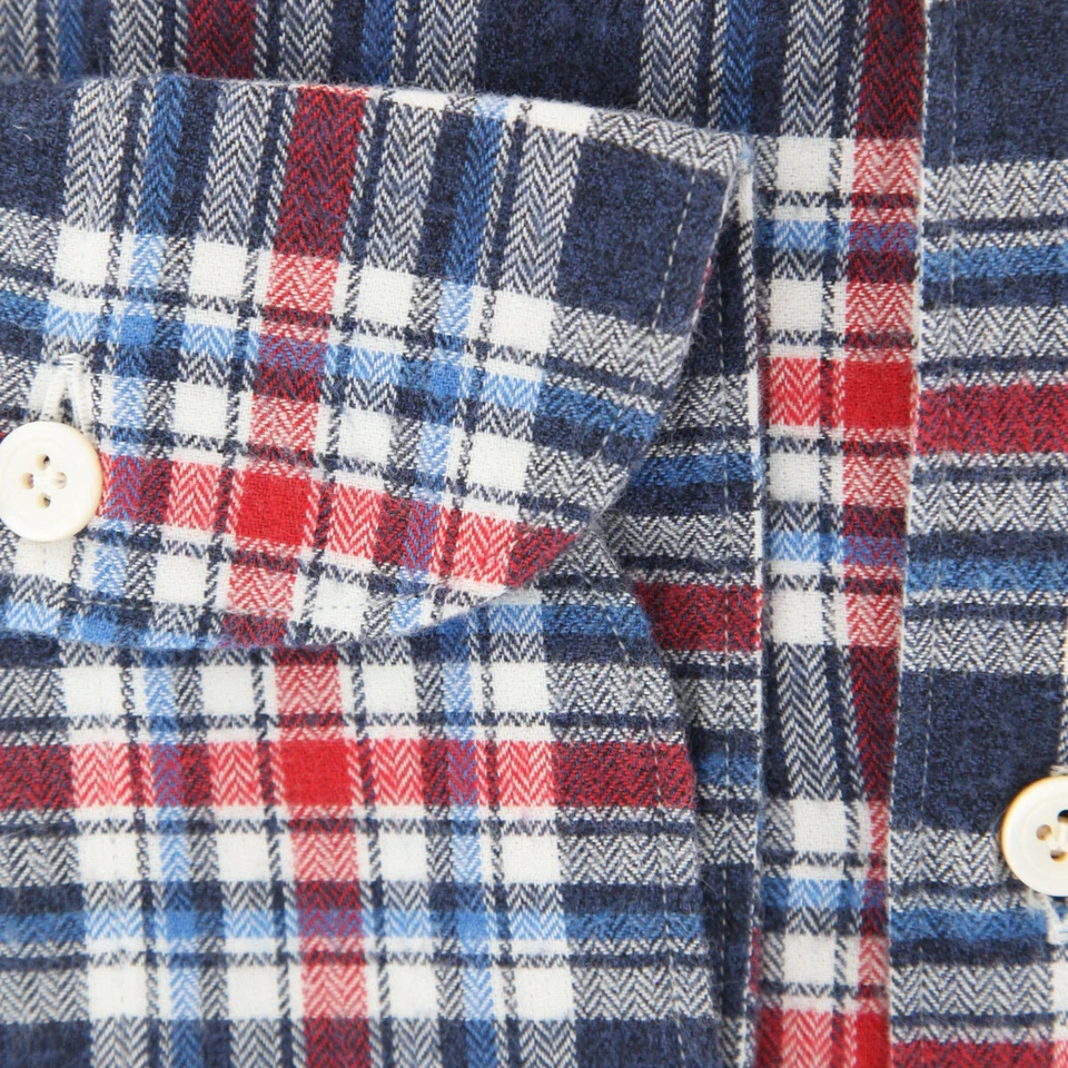 Camisa de franela a cuadros azul marino Finamore Napoli - extra delgada - (IV) Foto 3 de 4