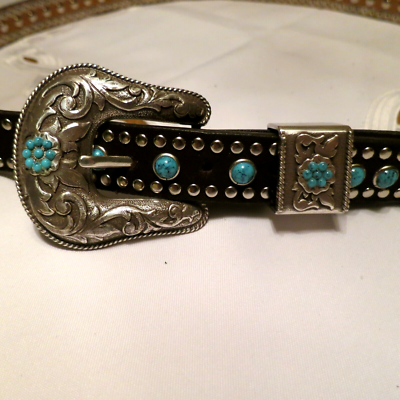 Nocona Western Womens Belt Black Leather Suede Studded Large  display picture 1