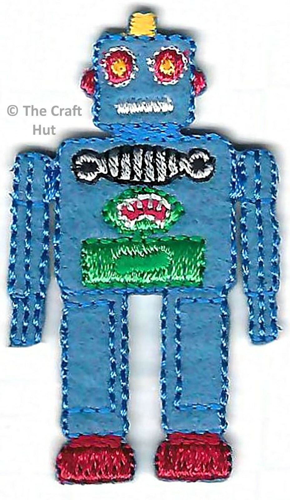 Iron On or Sew On Motif Craft Factory Patch Small Blue Robot 3cm x 5cm New