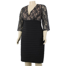 Adrianna Papell NEW $208 Sz 20 Black Tan Lined Lace V Neck Nylon Polyester Dress