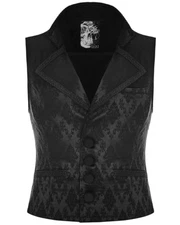 PUNKRAVE BLACK GOTH JACQUARD BLACK DAMASK VAMPIRE VINTAGE WAISTCOAT VEST WY-851