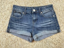 Almost Famous Women Denim Mid Rise Cuffed Shorts sz 3 Waist 29 "