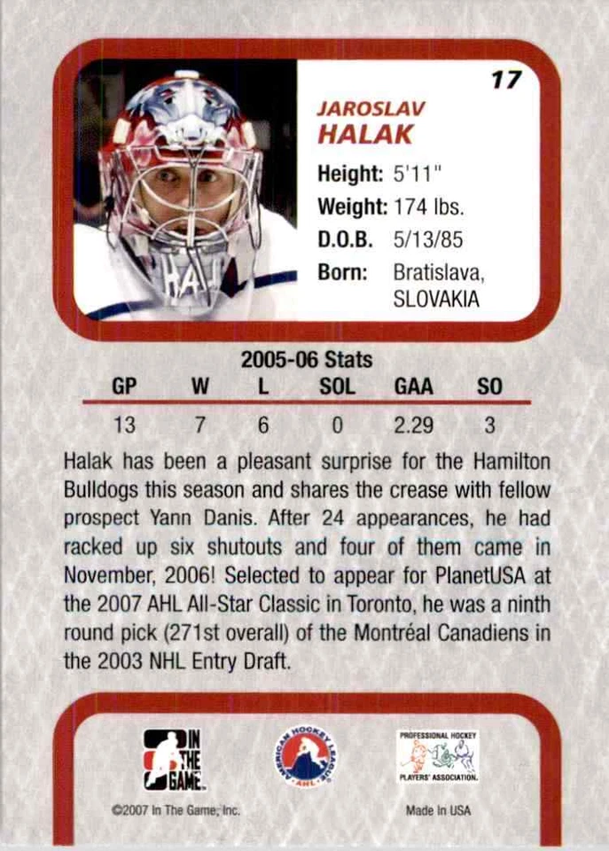 2006-07 In the Game Between the Pipes Jaroslav Halak #17 - Image 2 of 2
