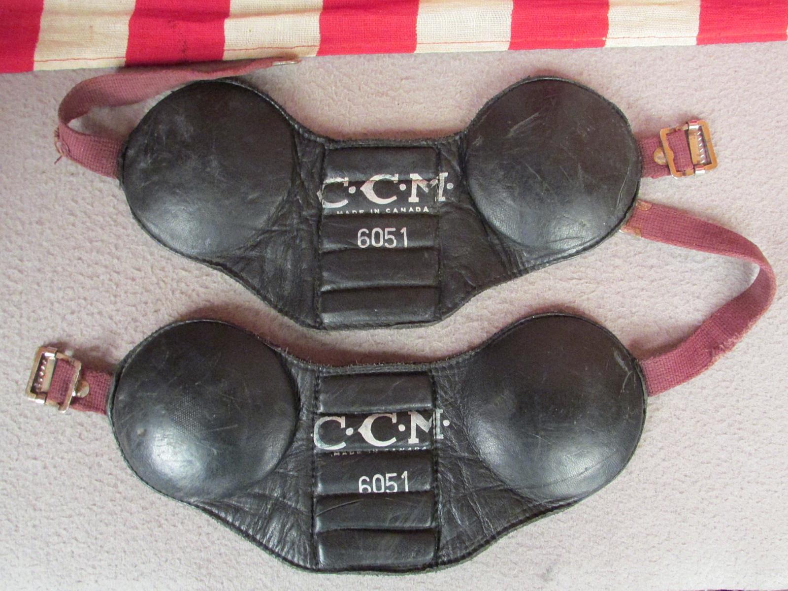 Vintage 1950s CCM Leather Ice Hockey Ankle Guards Pads Hard Shell 6051