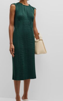 lafayette 148 green dress $1698 Women Pleated Embroidered Cap-Sleeve Midi Sz XS Made to Match