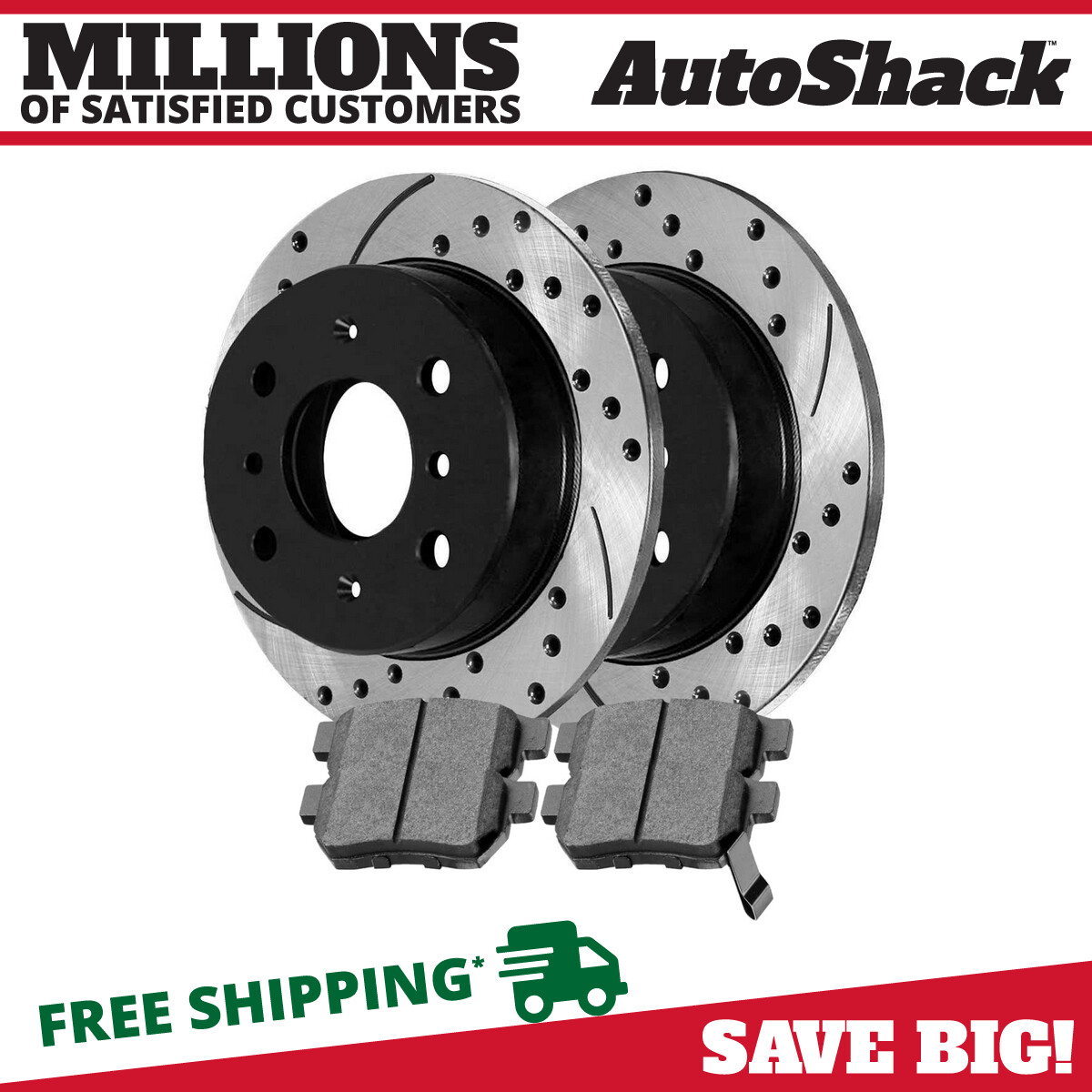 Rear Drilled Slotted Brake Rotors Black & Pads for Acura Integra Honda Civic