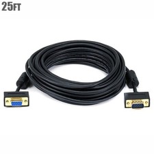 25FT Monitor Cable SVGA VGA Male to Female Ultra Slim w/ Ferrites Gold Plated