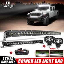 Curved 50 Led Light Bar202x4 Podswire Spot For 18-24 Jeep Wrangler Jt Jl