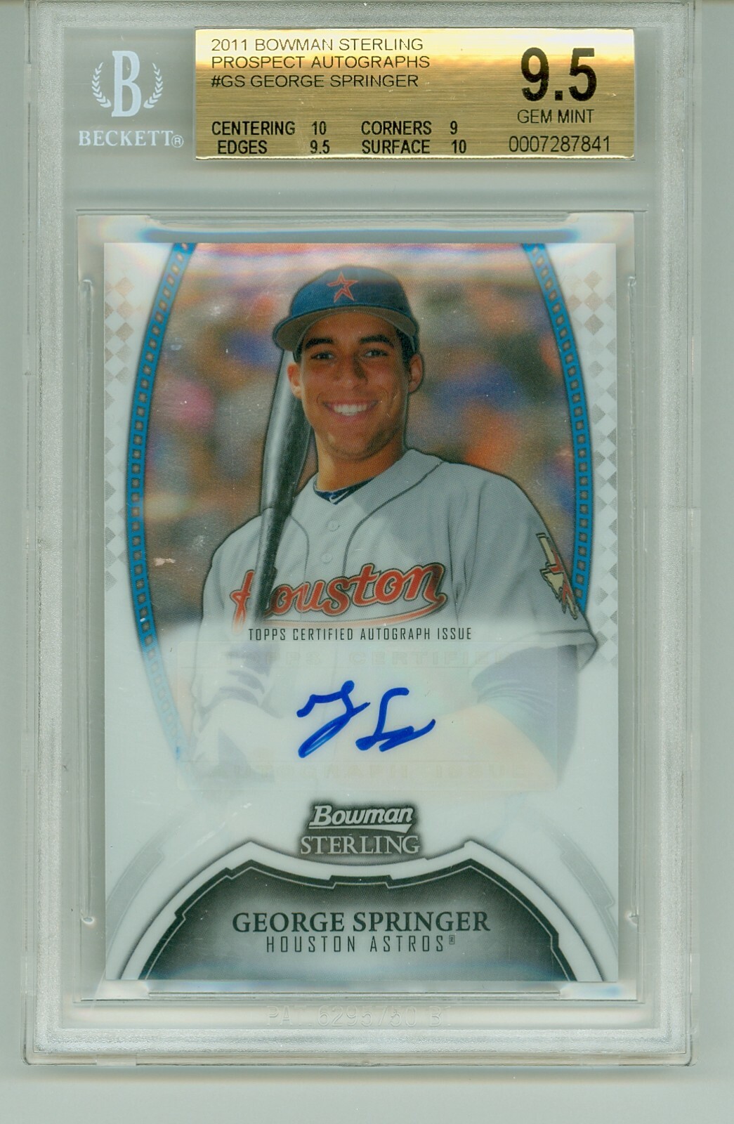 GEORGE SPRINGER 2011 Bowman Sterling Prospect AUTO RC BGS 9.5 GEM MINT Rookie