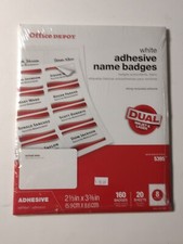 Office Depot  White Adhesive Name Badges  160 Badges  NEW Sealed