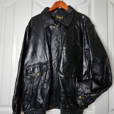 Leather And Soul Jacket Genuine Leather Black Patchwork Bomber Coat Mens  Large