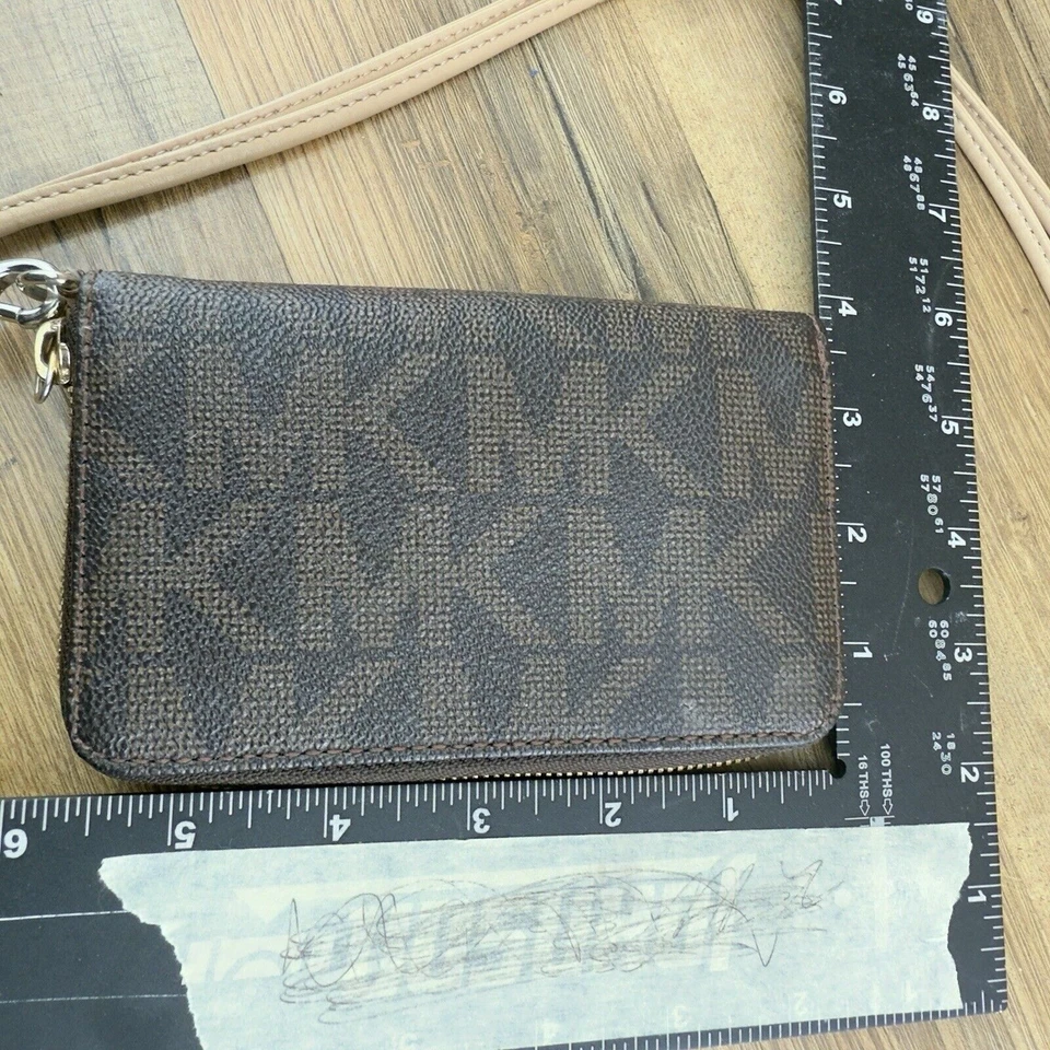 Auténtica Cartera Cartera Larga Michael Kors Logo Cuero Marrón Cremallera Alrededor De Colección Buena Foto 4 de 4