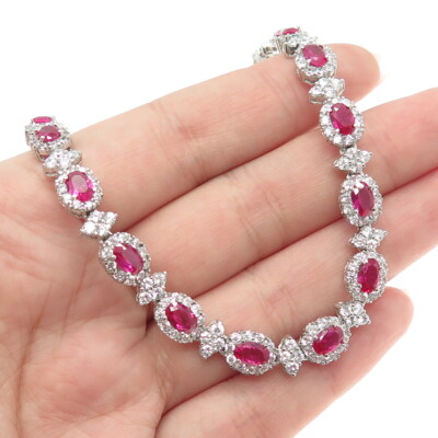 AMC Schmuck Sterlingsilber Laborgefertigt Rubin & C Z Böhmische Kette Halskette 18 Zoll