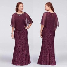 Mother of the Bride Dresses Burgundy Plus Lace Formal gown With Wrap Beaded