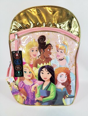 Disney Princesses Backpack Girls School Book Bag Inside Pocket 17'' Pink NEW
