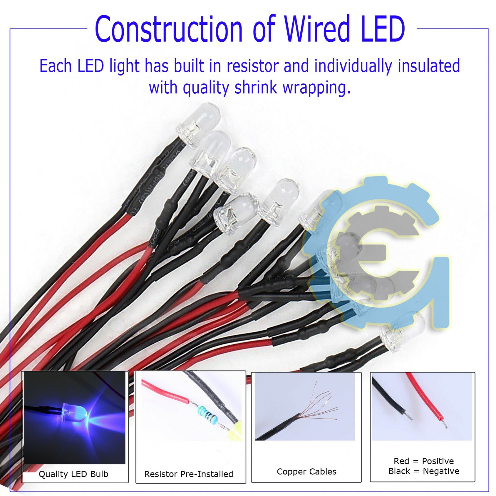 Pre Wired 12 Volt LEDs 12V LED Builtin Resistors, all colors/sizes