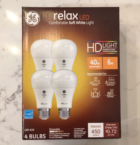 GE Relax LED Light Bulb 40w (6w) Dimmable Long Life 4pk New - 第 1/5 張圖片