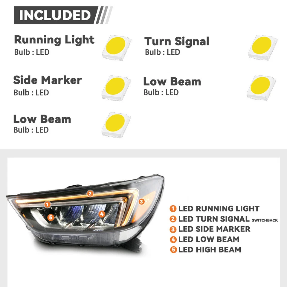 Full LED Headlight For 2017-2019 2020 Buick Encore Left Driver Side 42740097 Foto 4 de 4