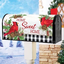 HOME SWEET HOME Festive Winter Cardinal and Pinecones Magnetic Mailbox Cover